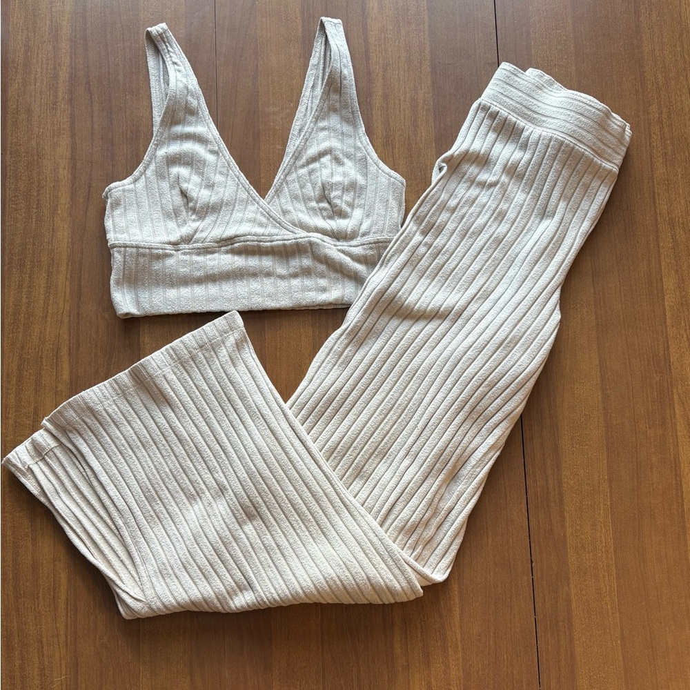 Gilly Hicks Ribbed Beige Pajama Set